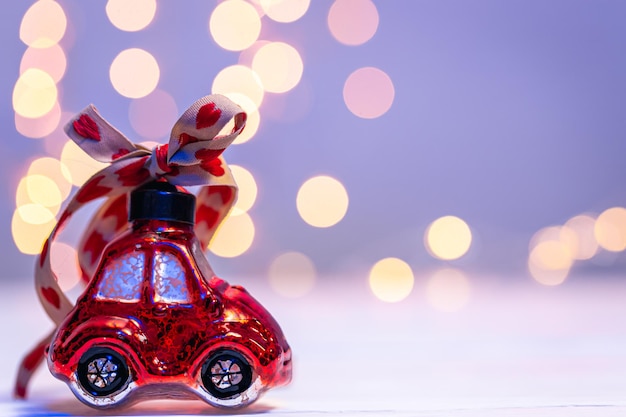 Close up of a car shaped bauble for christmas